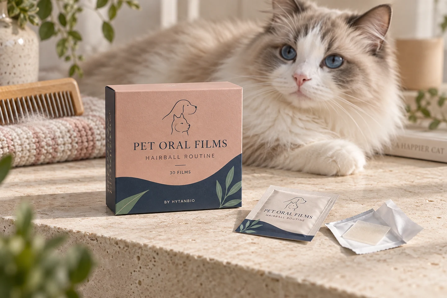 Cat Hairball Routine Development Films private label pet oral strip concept